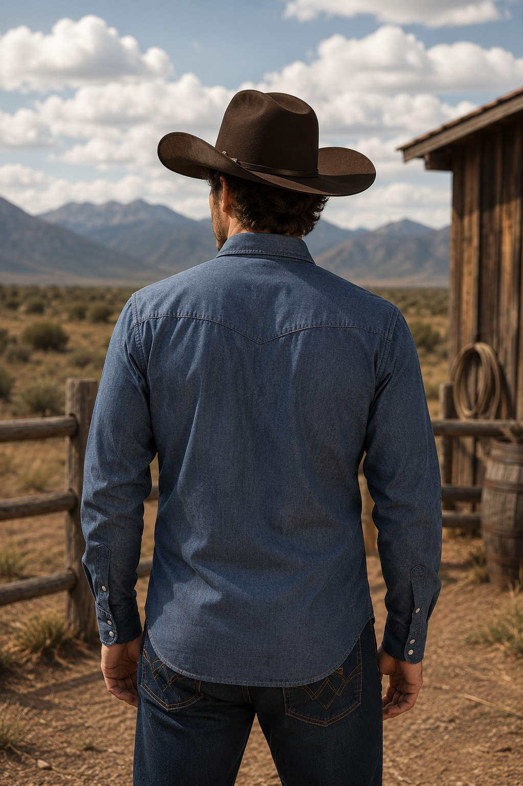 Långärmad Westernskjorta Denim