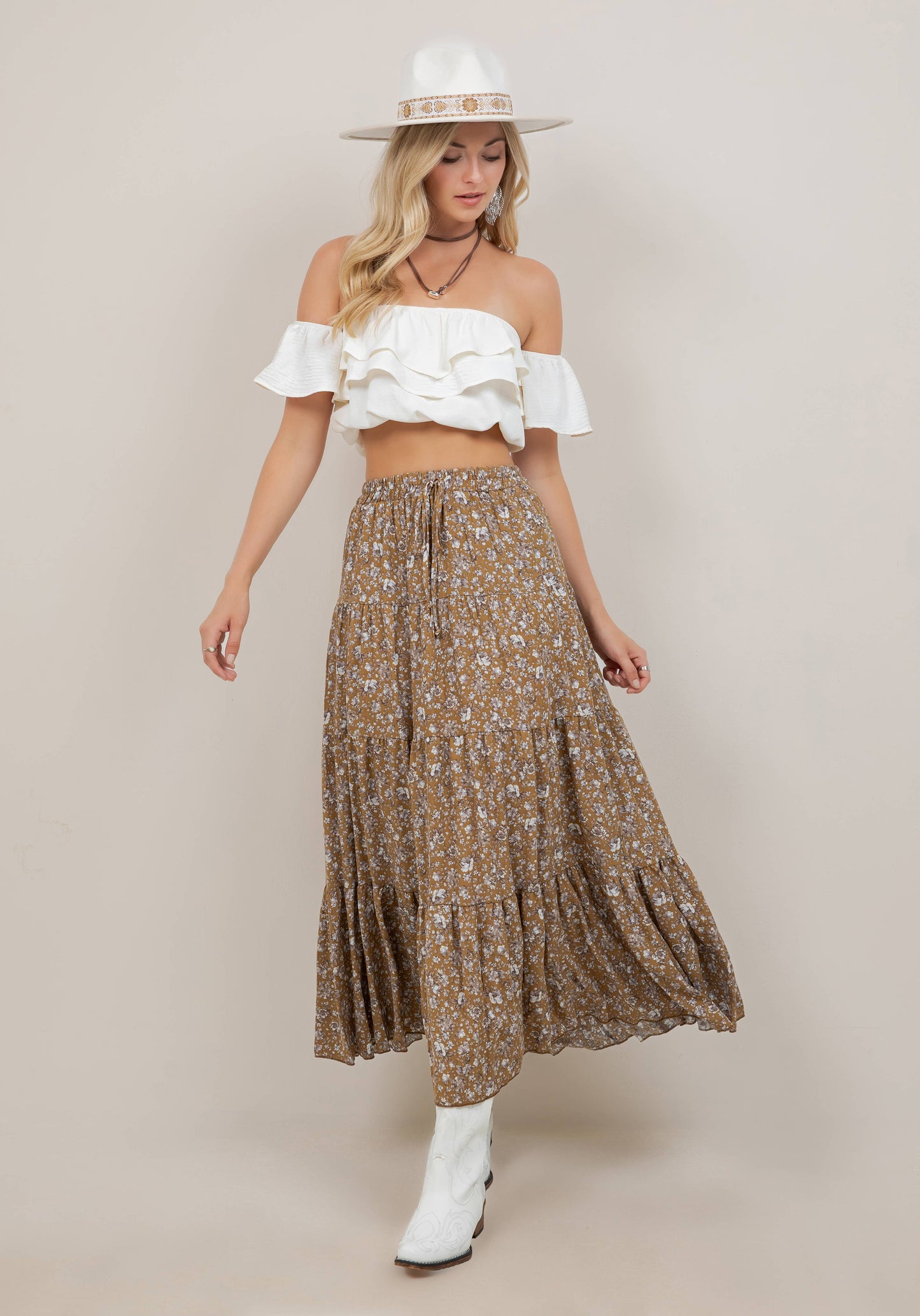 Golden Paisley Maxikjol med Fickor