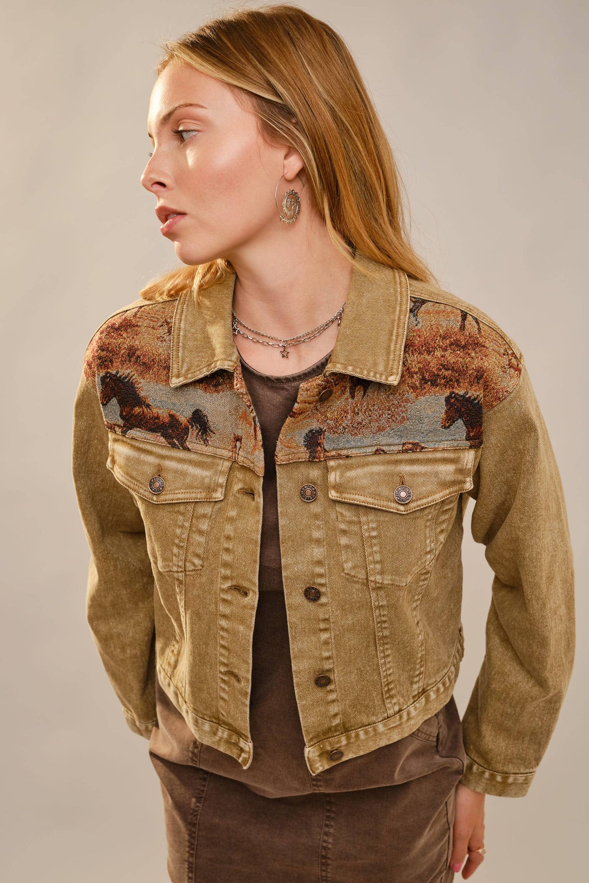 Western Tapestry - Denimjacka med hästmotiv