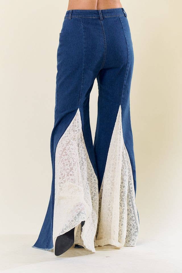 Bellbottom-jeans med spets