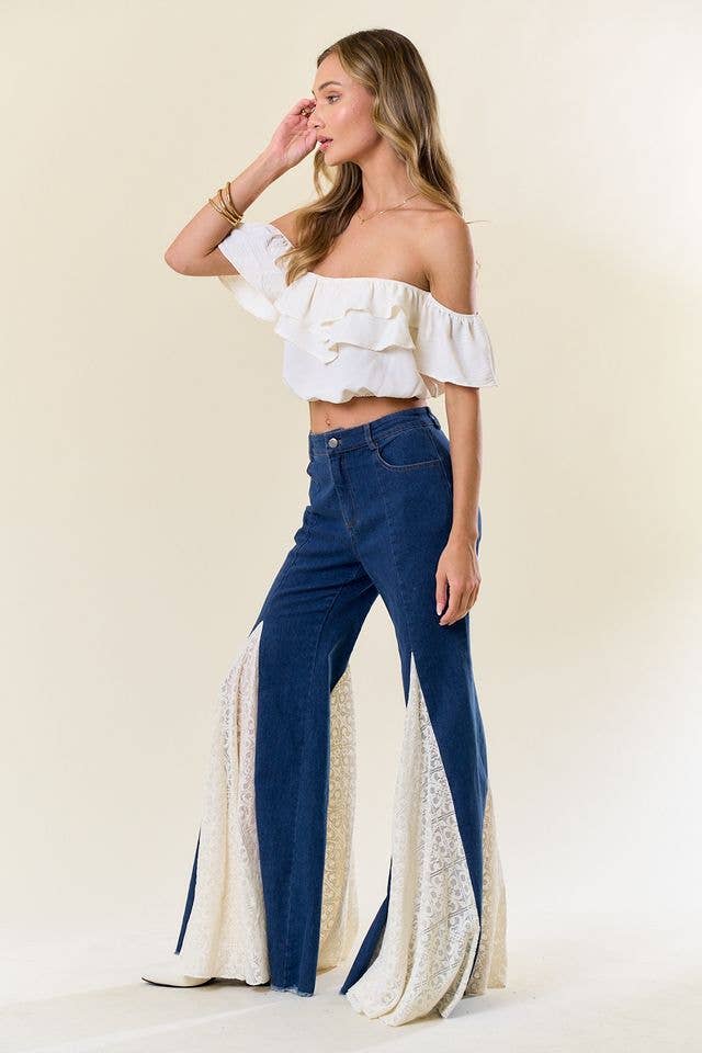 Bellbottom-jeans med spets
