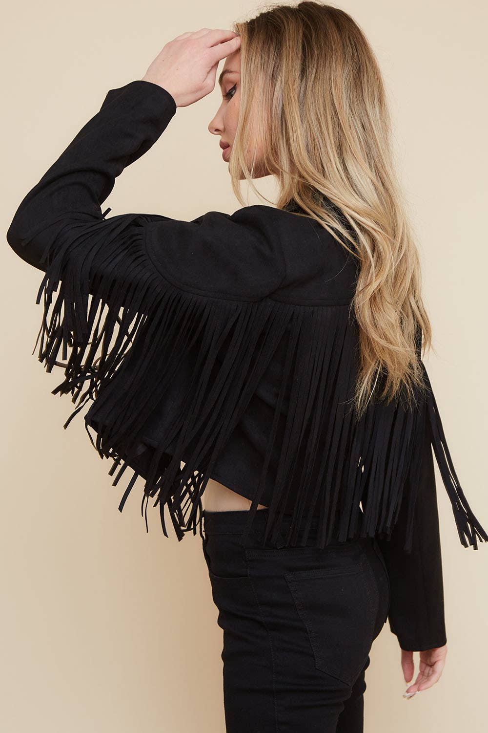 Svart fringe jacket - Plus Size