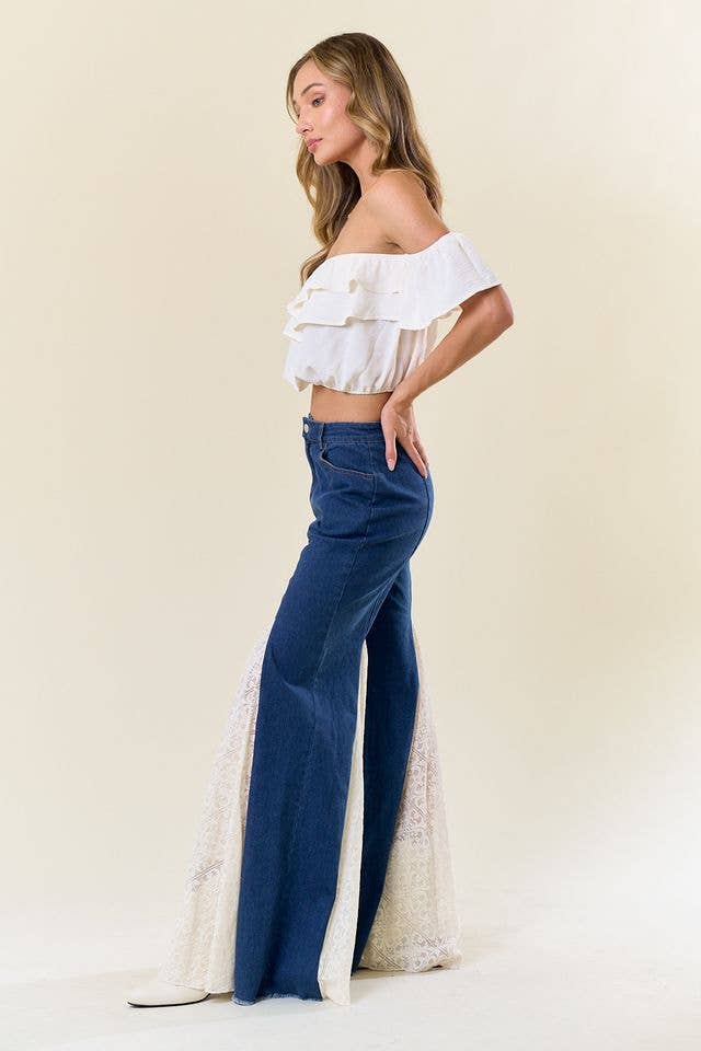 Bellbottom-jeans med spets