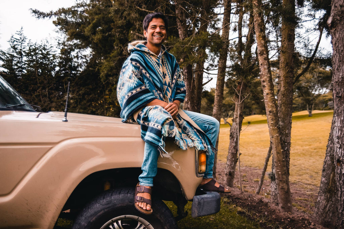 Poncho Shuar blå - Alpackaull