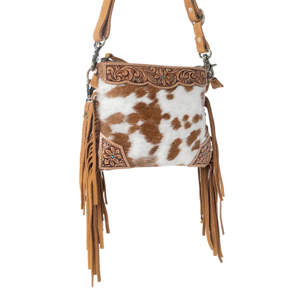 Bourbon Trail – Crossbodyväska i läder med fransar och koskinn