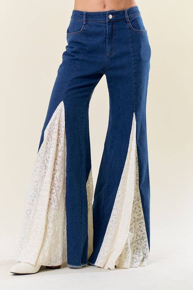 Bellbottom-jeans med spets