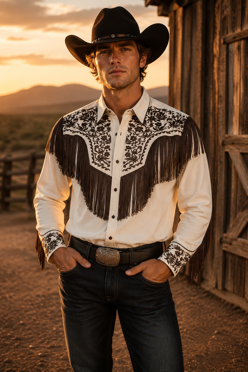 Broderad Westernskjorta med fransar