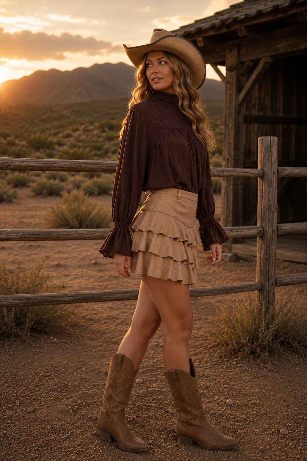 Ljusbrun Western Miniskirt