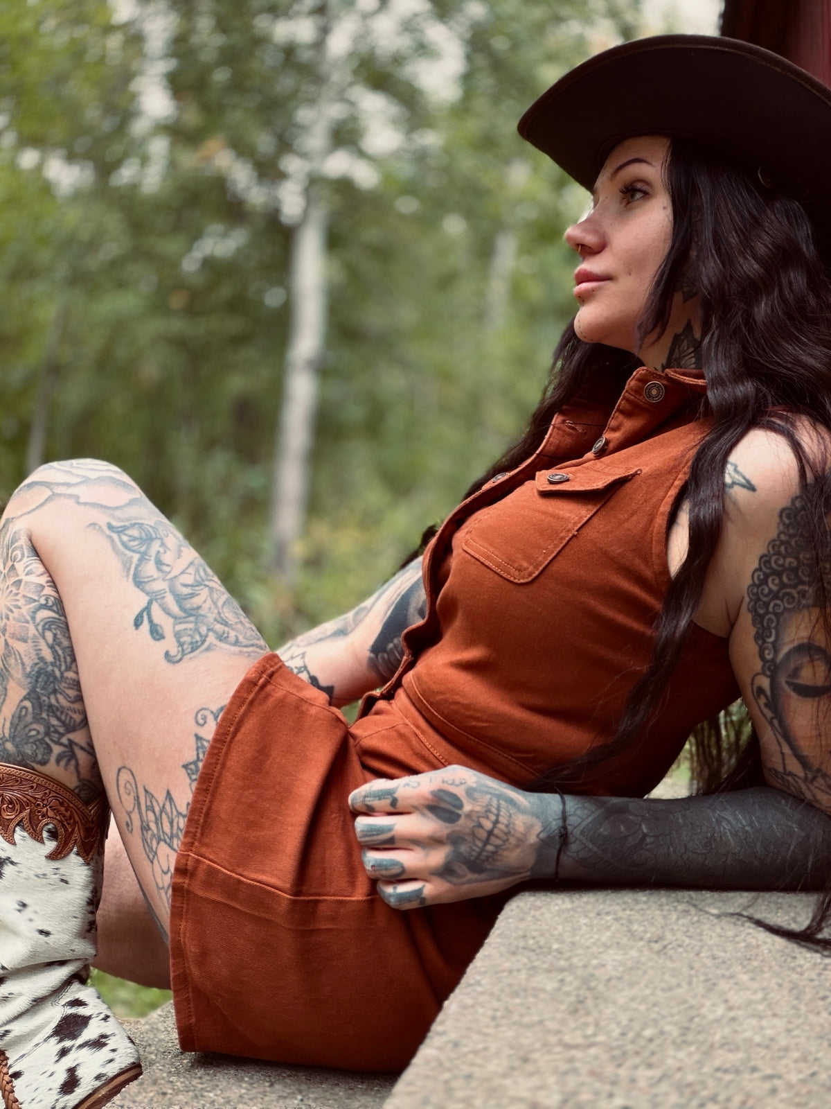 Jeansklänning i rostfärg