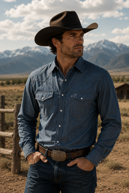 Långärmad Westernskjorta Denim