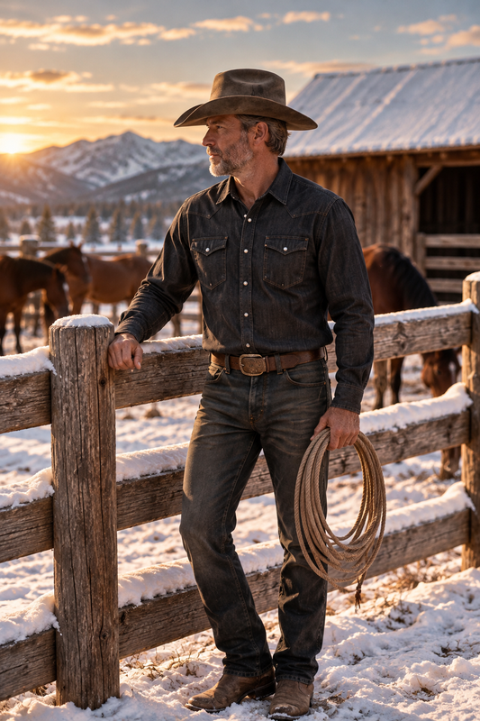 Western denimskjorta med tryckknappar