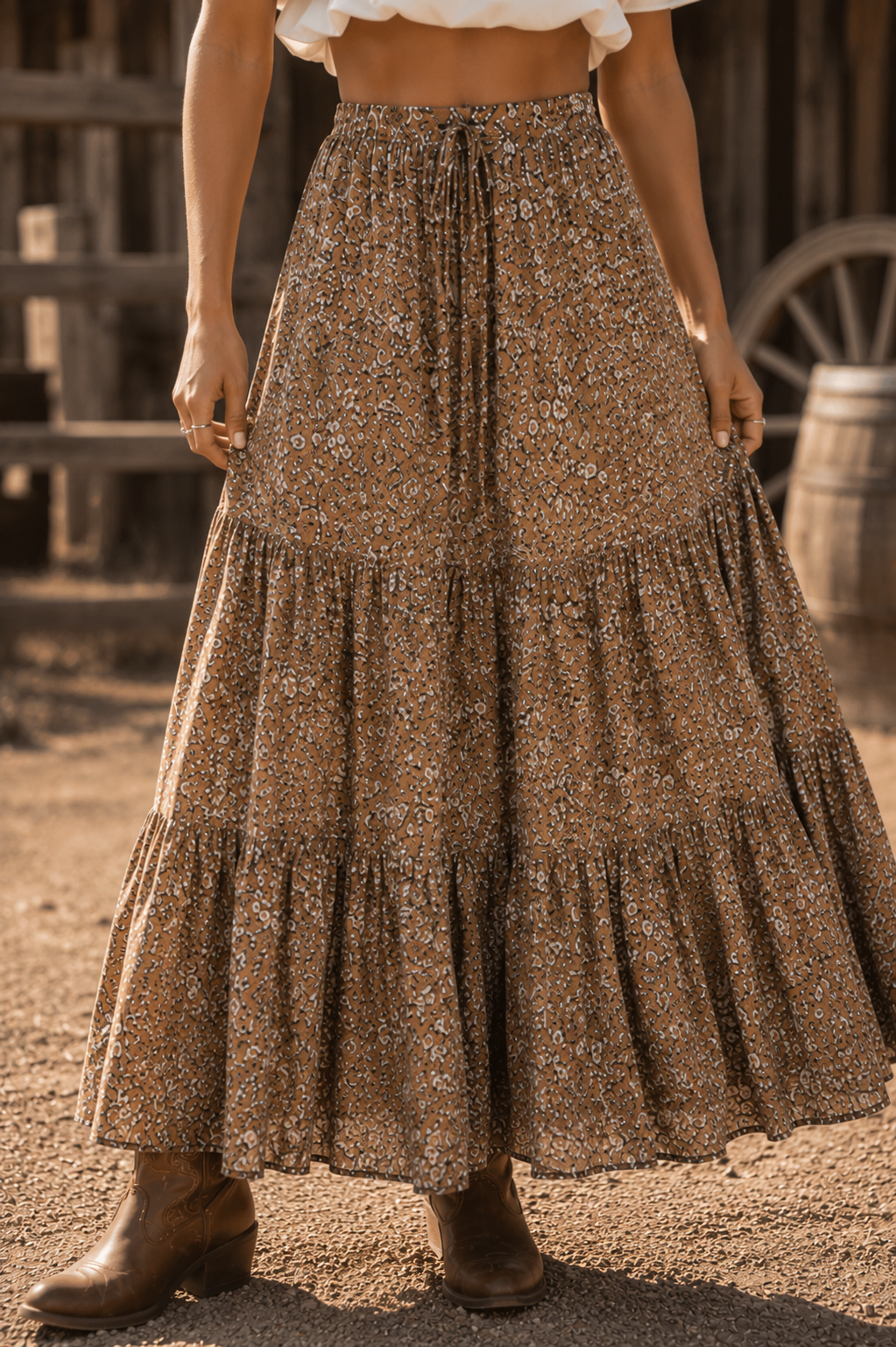 Golden Paisley Maxikjol med Fickor