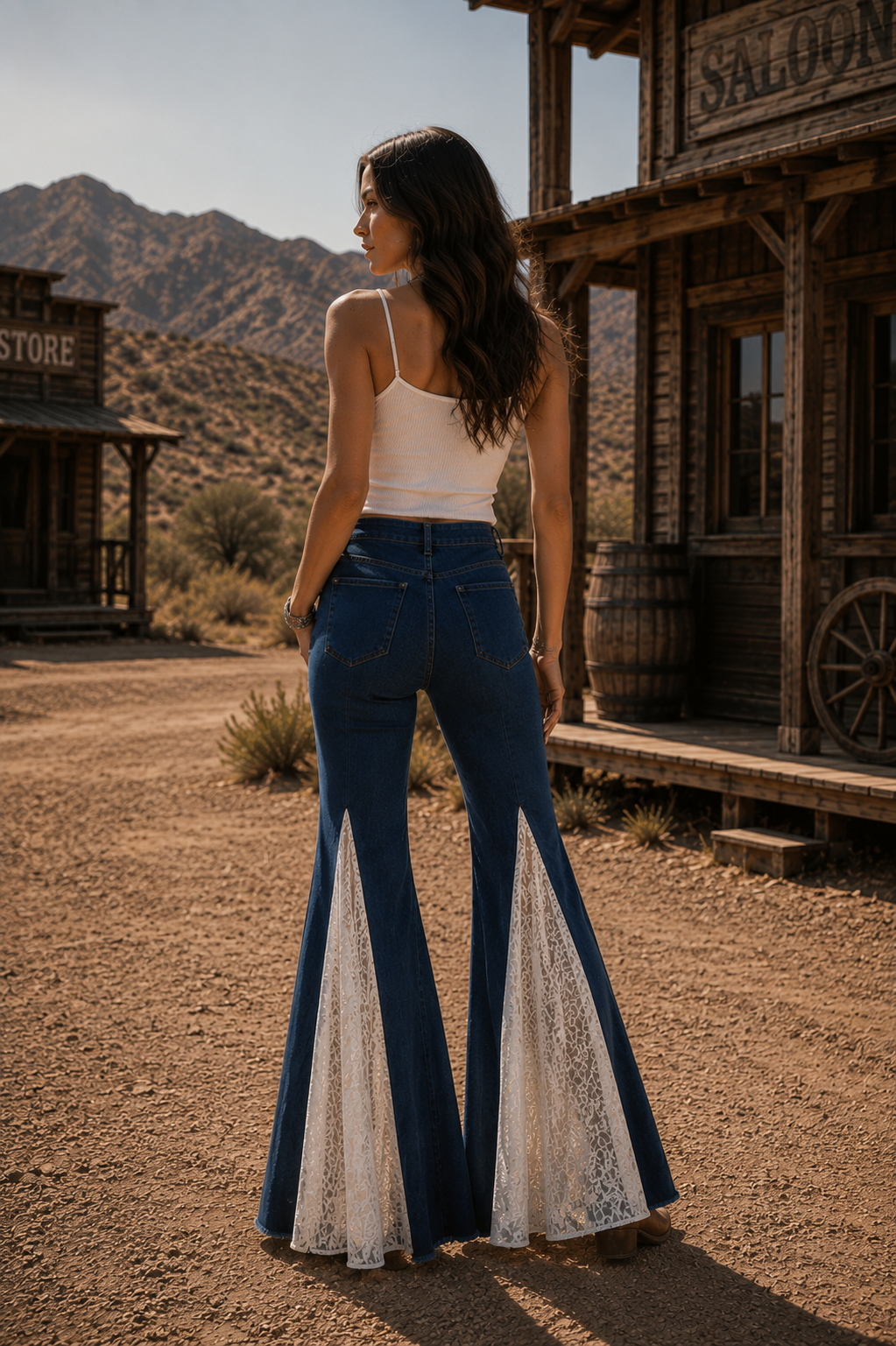 Bellbottom-jeans med spets