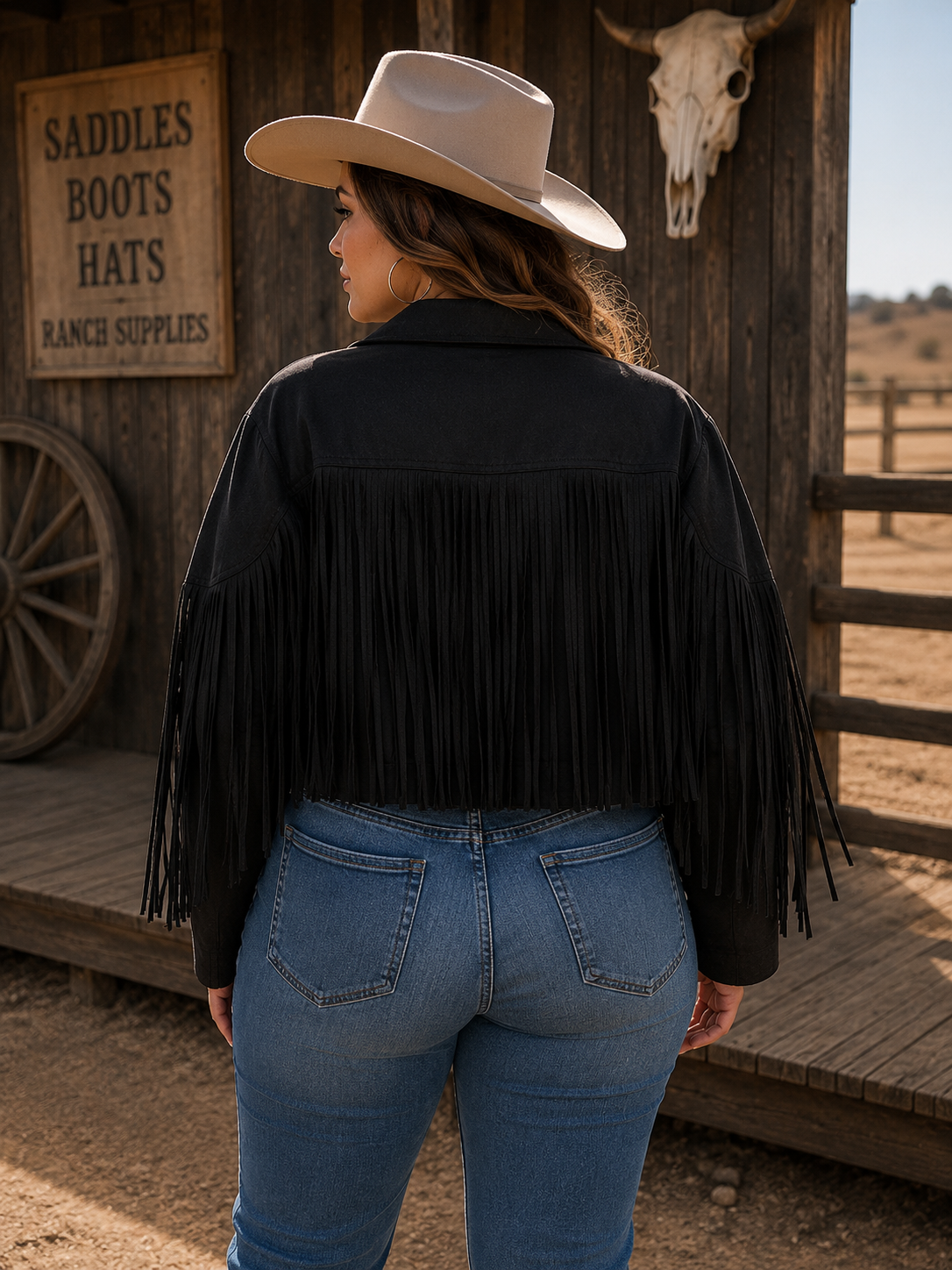 Svart fringe jacket - Plus Size