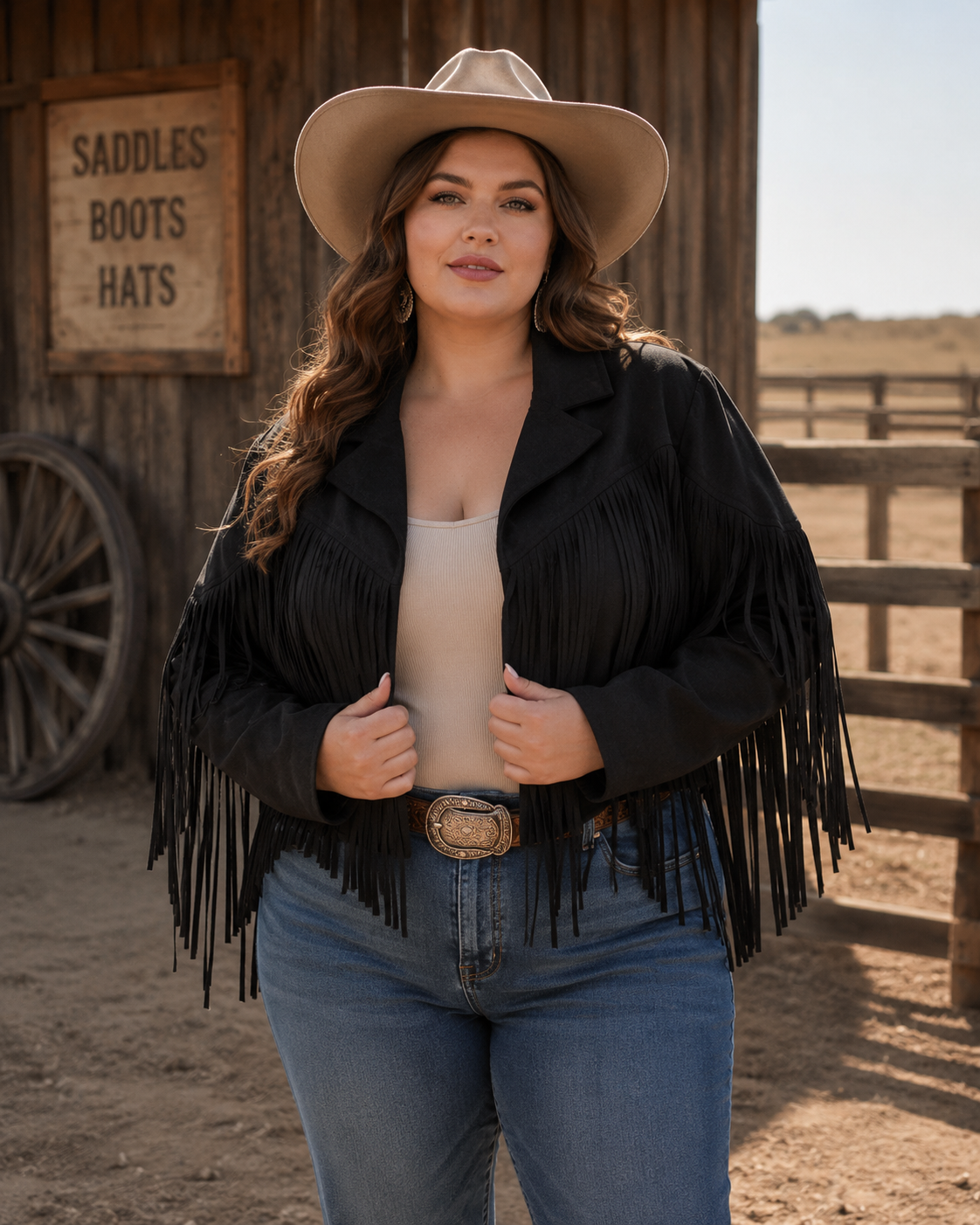 Svart fringe jacket - Plus Size