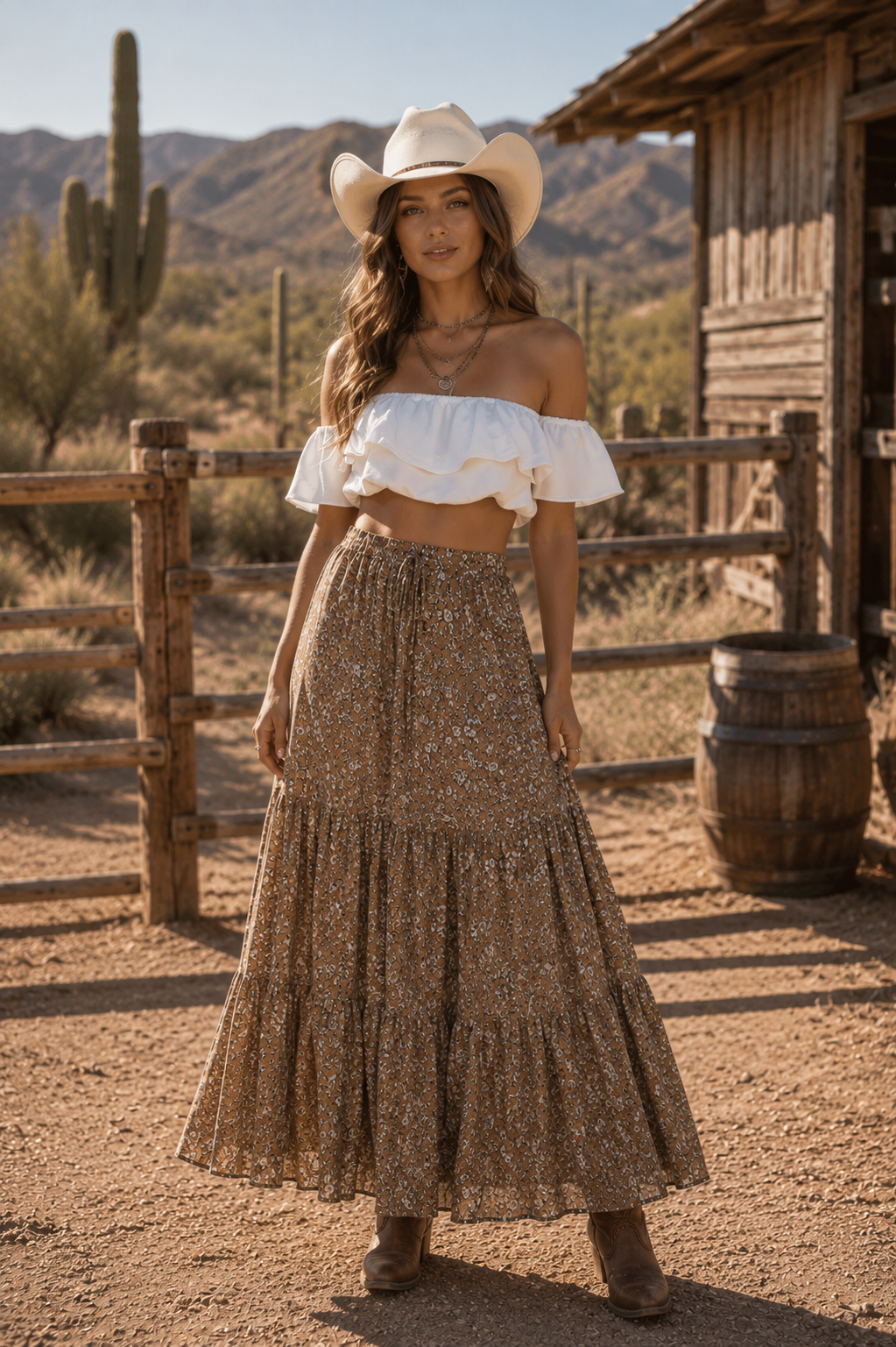 Golden Paisley Maxikjol med Fickor