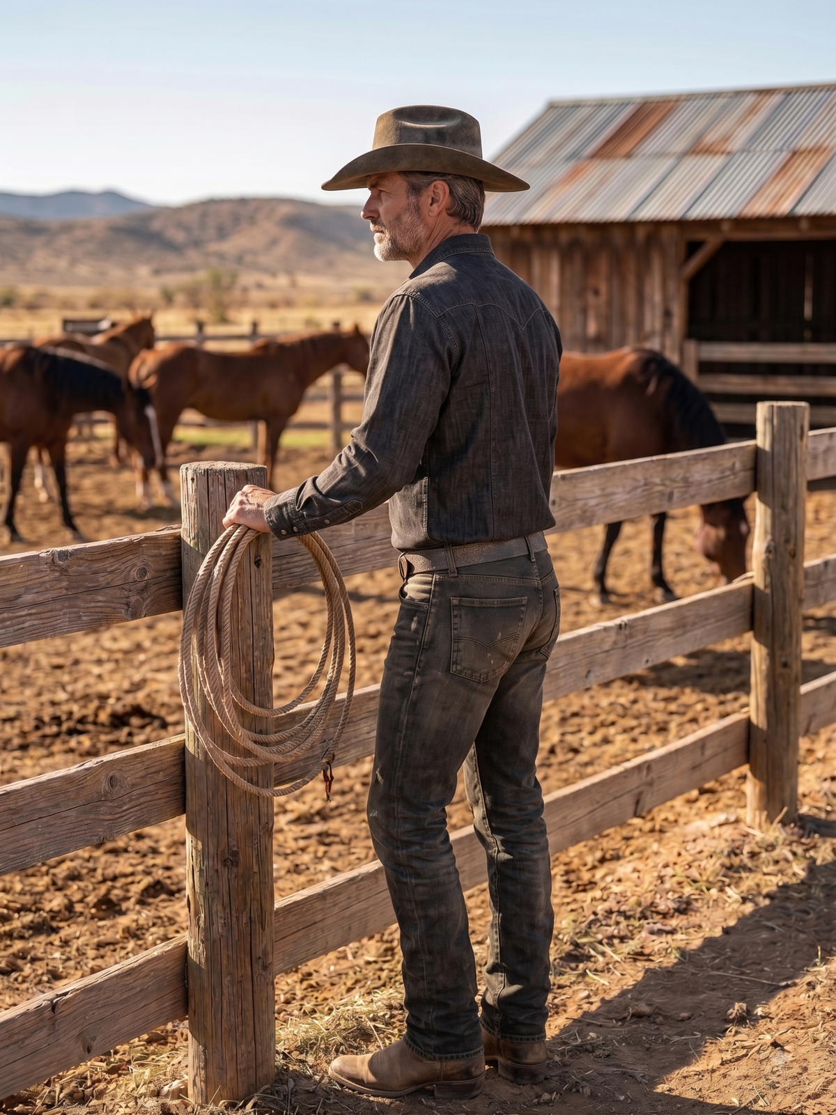 Western denimskjorta med tryckknappar