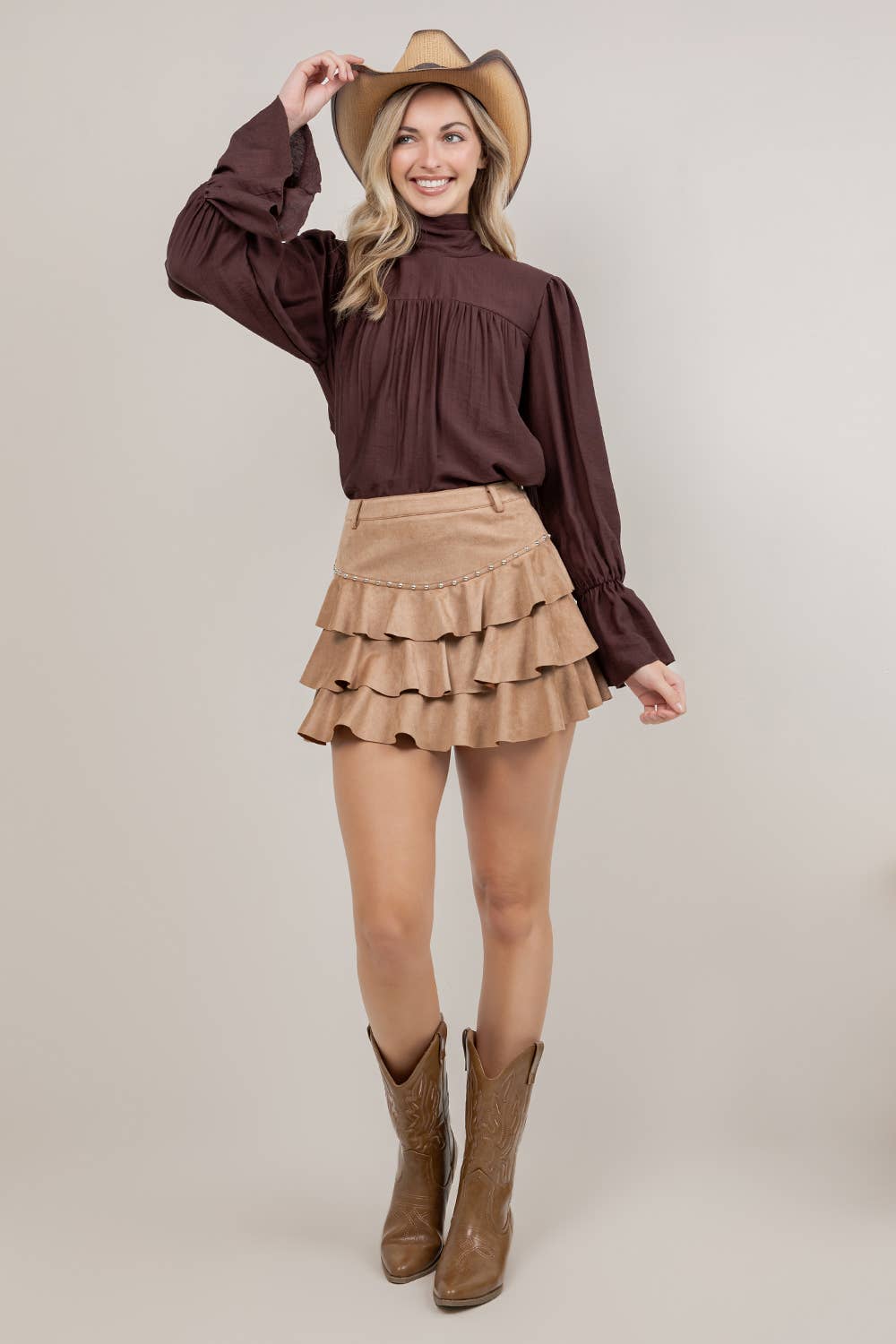 Ljusbrun Western Miniskirt