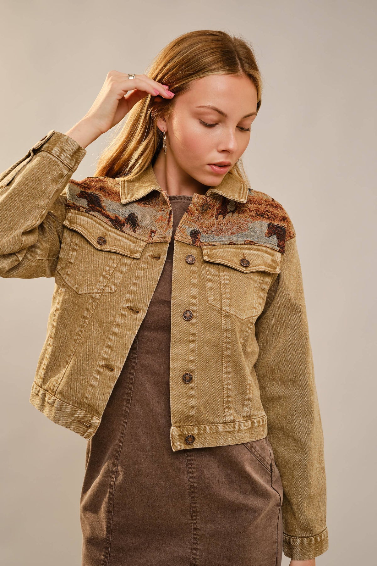 Western Tapestry - Denimjacka med hästmotiv