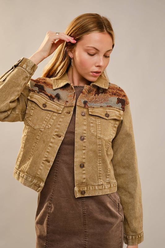 Western Tapestry - Denimjacka med hästmotiv
