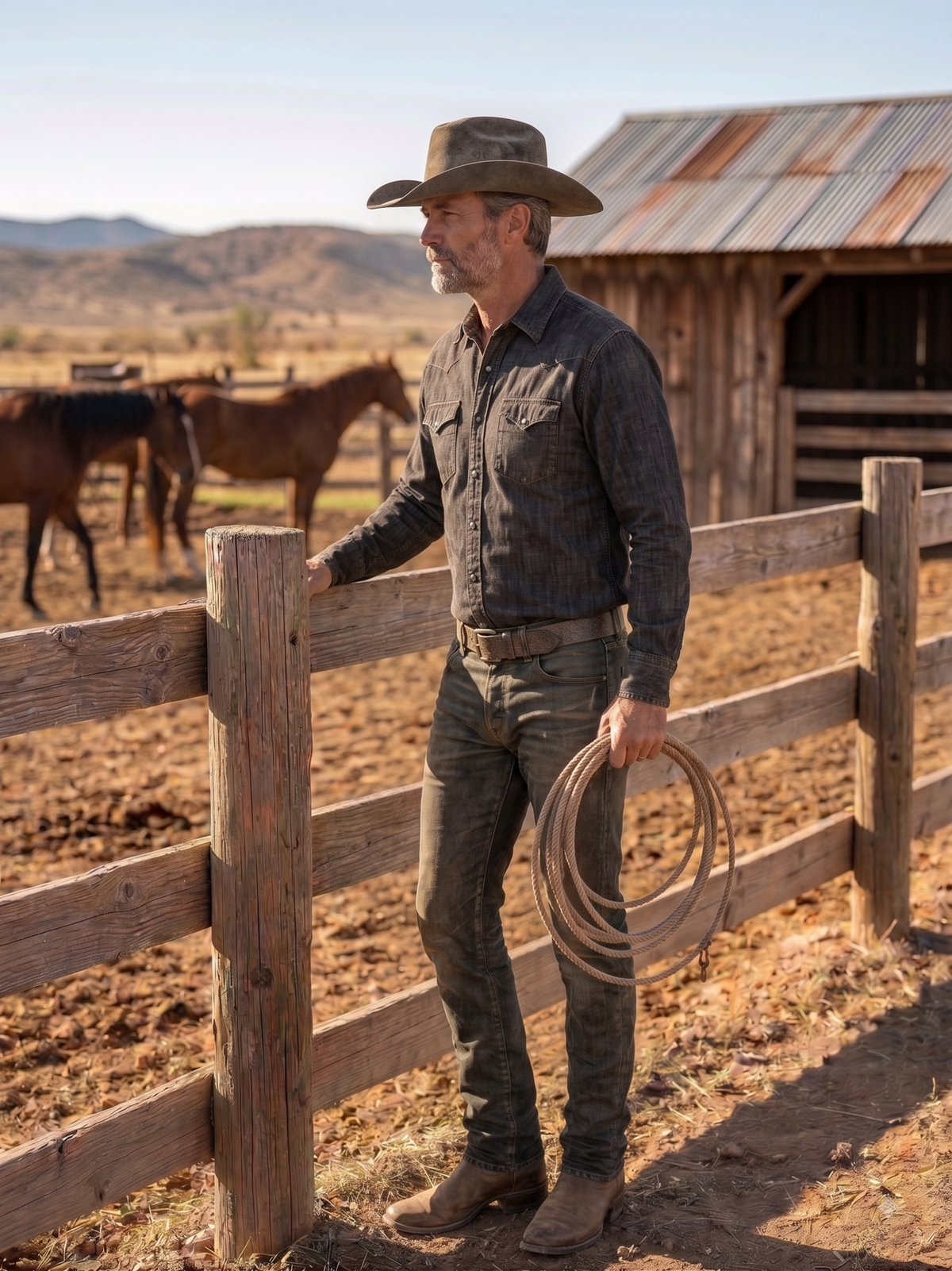 Western denimskjorta med tryckknappar