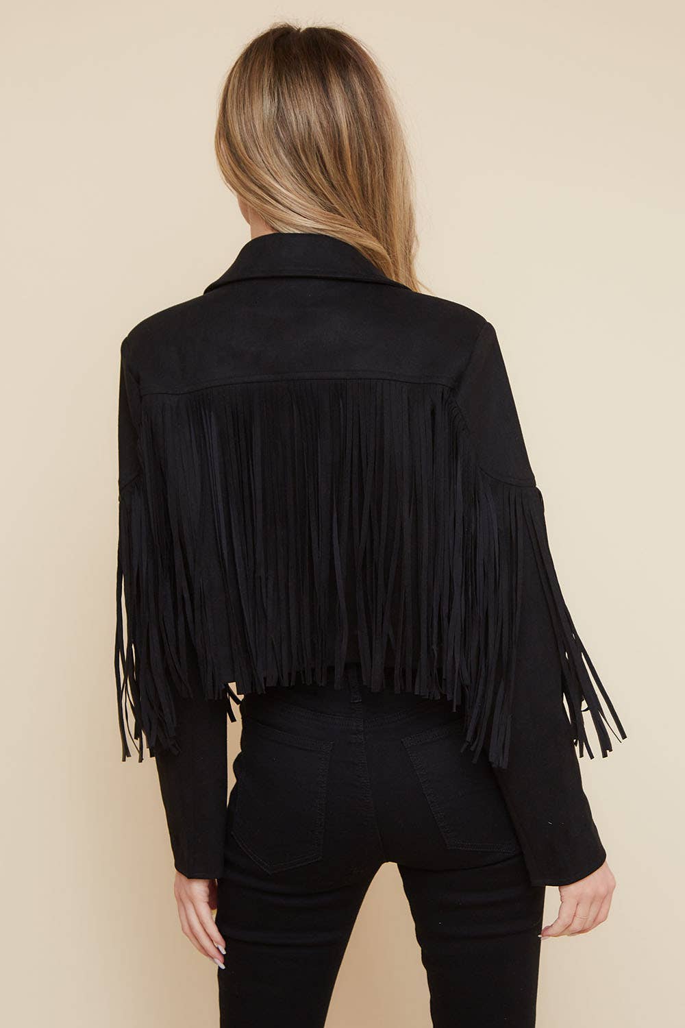 Svart fringe jacket - Plus Size
