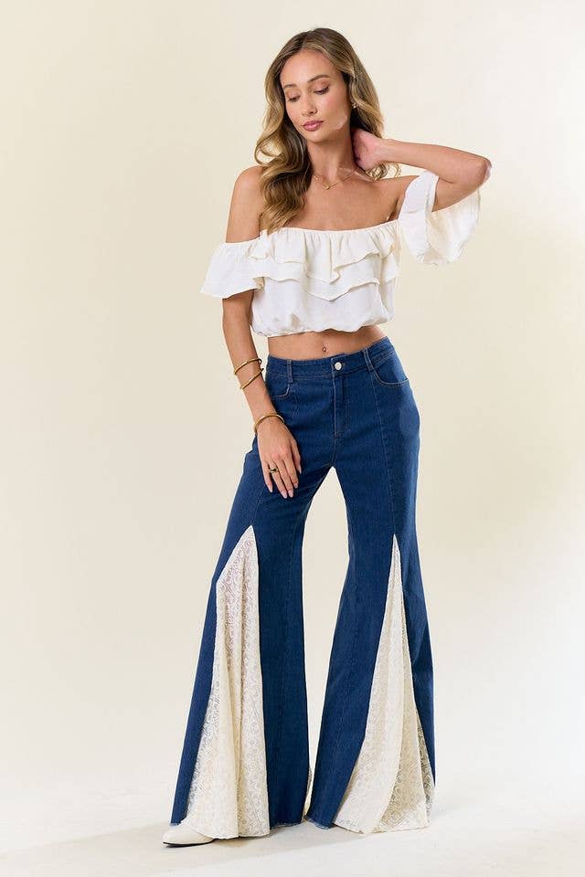 Bellbottom-jeans med spets