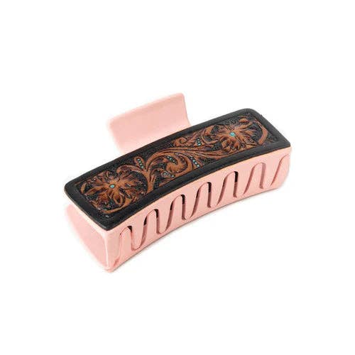 Hårklämma i läder - rosa